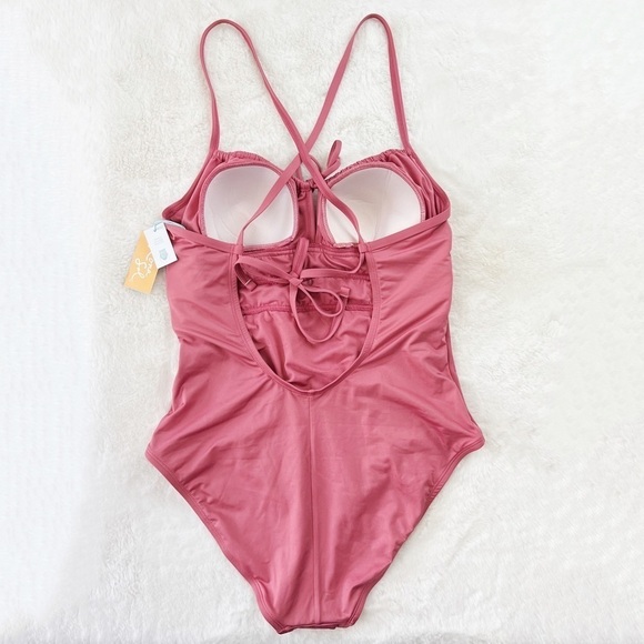 NWT Kona Sol Modern Gathered One Piece Swimsuit Pink - Picture 6 of 7